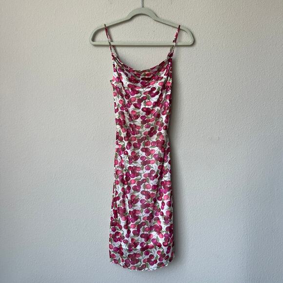 Zinc Cherry Print Cowl Neck Slip Dress Size S - Picture 2 of 4